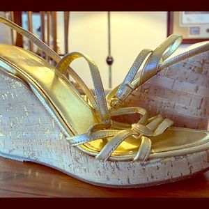 Coach Gold Leather Wedge Sandals -S 6.